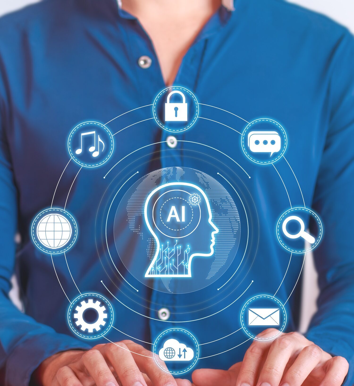 Increasing productivity, efficiency and AI-enhanced workflow solutions. Vertical photo.